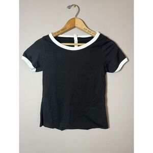 Clementine Women's Black Ringer‎ T Shirt Small Thin Lightweight